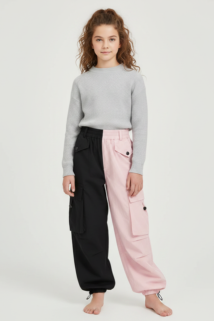 Pantalon Parachute Bicolore Cargo Ample Enfant - Multicolore Polyester