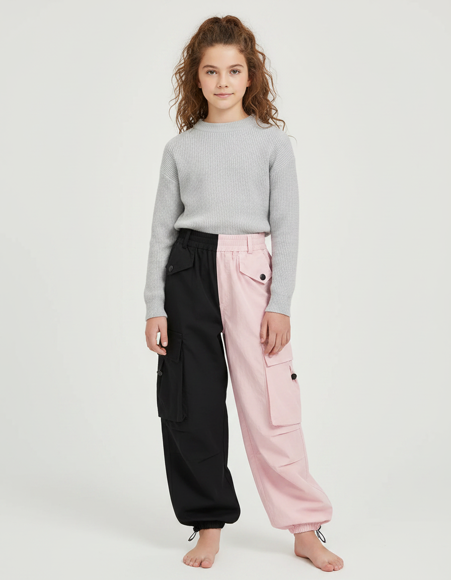 Pantalon Parachute Bicolore Cargo Ample Enfant - Multicolore Polyester