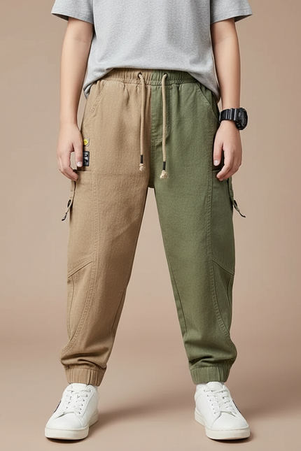 Pantalon Parachute Bicolore Cargo Ample Garçon Coton Sport - Multicolore