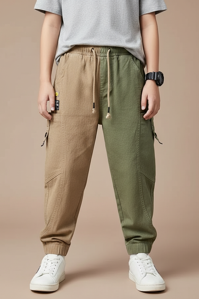 Pantalon Parachute Bicolore Cargo Ample Garçon Coton Sport - Multicolore