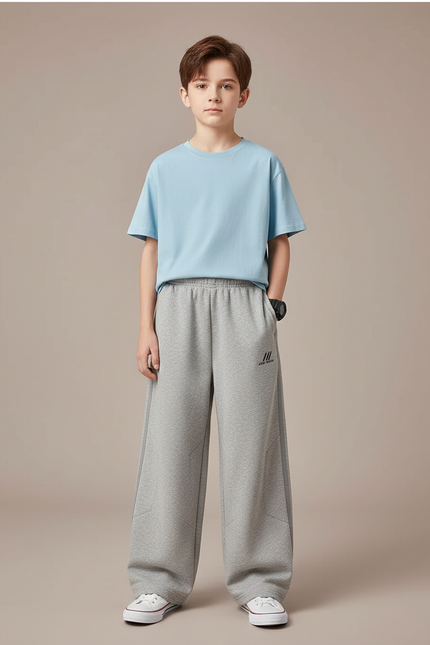 Pantalon Parachute Garçon Gris Baggy Streetwear 2 - Molleton