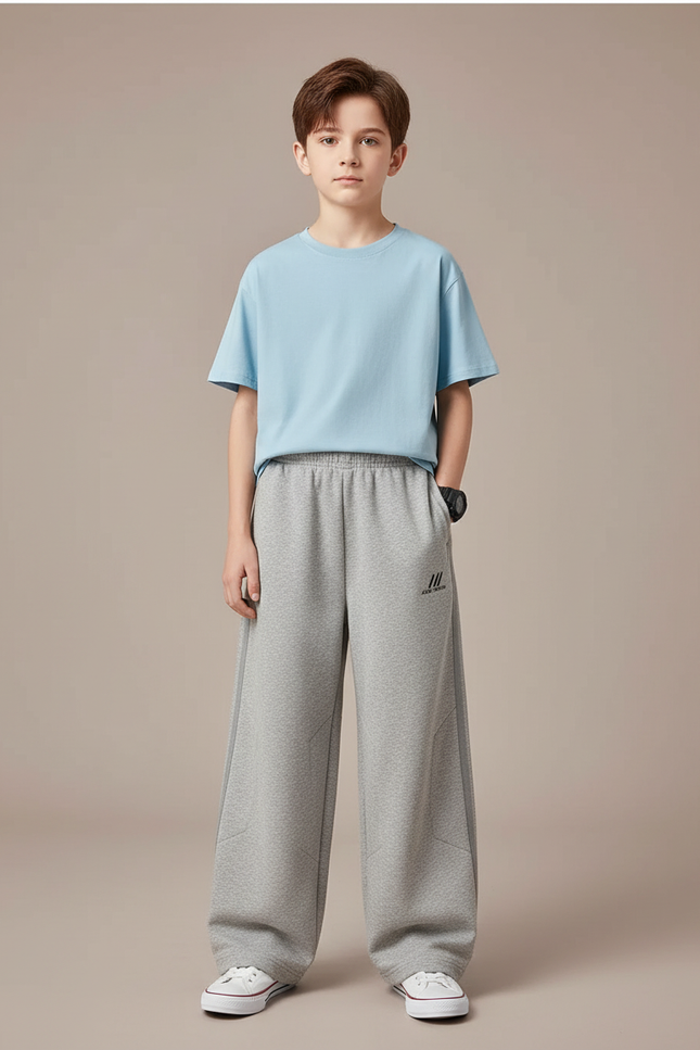 Pantalon Parachute Garçon Gris Baggy Streetwear 2 - Molleton