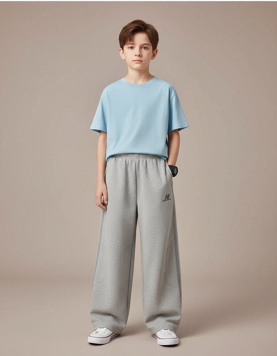 Pantalon Parachute Garçon Gris Baggy Streetwear 2 - Molleton