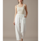 Pantalon Parachute Blanc Lin Ample Décontracté Femme