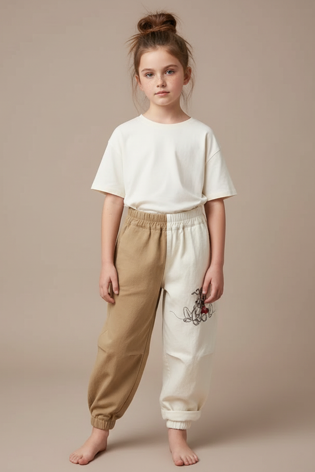 Pantalon Parachute Fille Beige Baggy - Multicolore Molleton