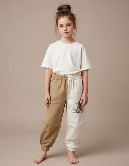 Pantalon Parachute Fille Beige Baggy - Multicolore Molleton