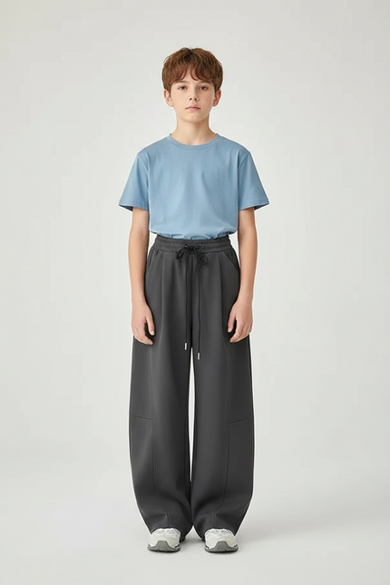 Pantalon Parachute Garçon Gris Baggy Nylon - Molleton