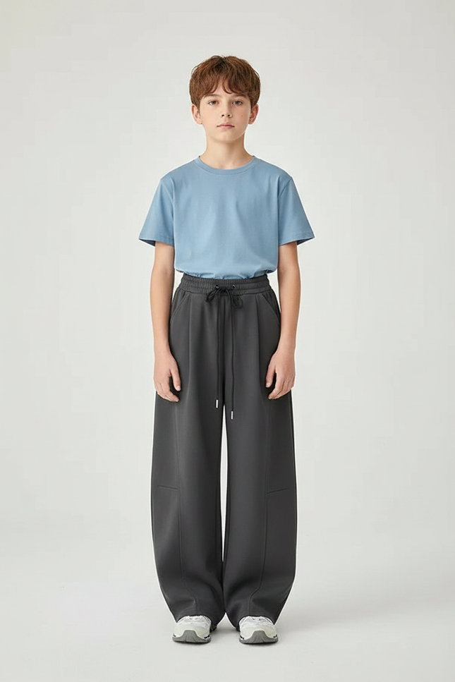 Pantalon Parachute Garçon Gris Baggy Nylon - Molleton
