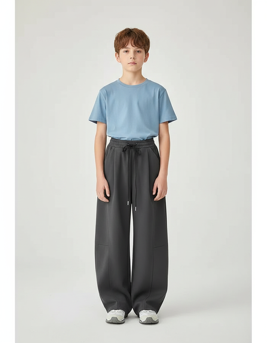 Pantalon Parachute Garçon Gris Baggy Nylon - Molleton