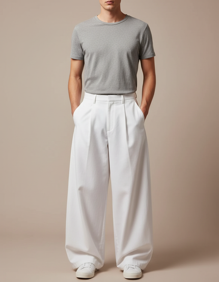 Pantalon Parachute Blanc Ample Homme Décontracté Fluide - Coton