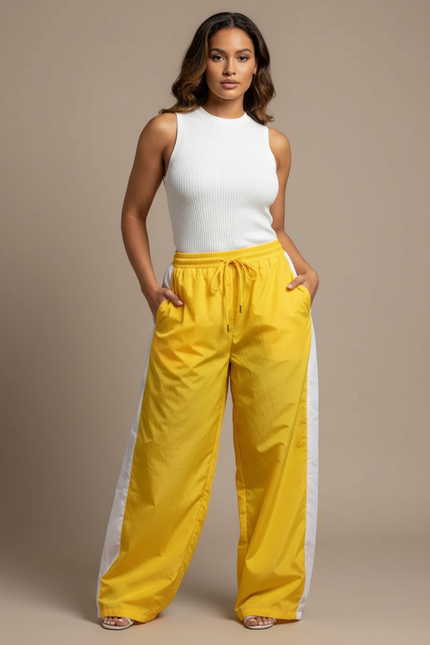 Pantalon Parachute Jaune Ample Sporty Femme - Polyester