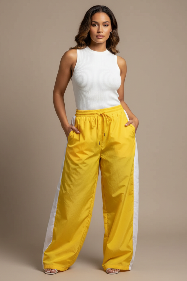 Pantalon Parachute Jaune Ample Sporty Femme - Polyester