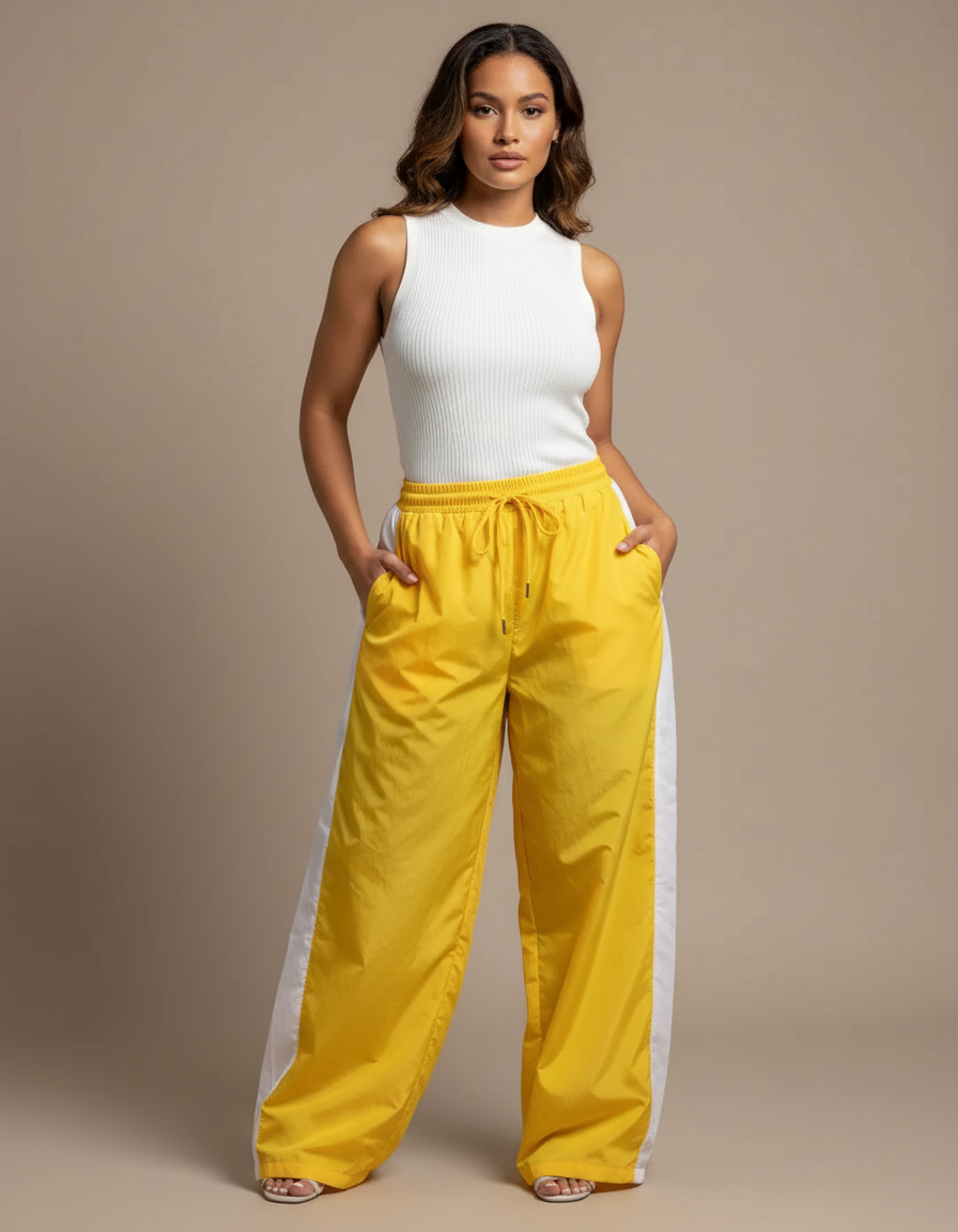 Pantalon Parachute Jaune Ample Sporty Femme - Polyester