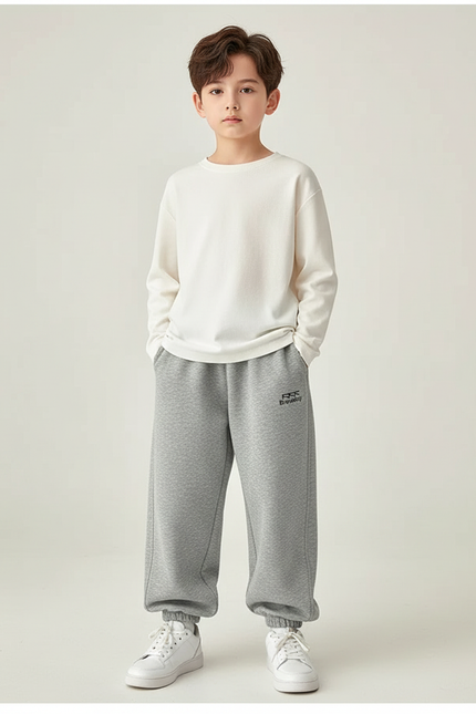 Pantalon Parachute Garçon Gris Resserré Aux Chevilles - Molleton