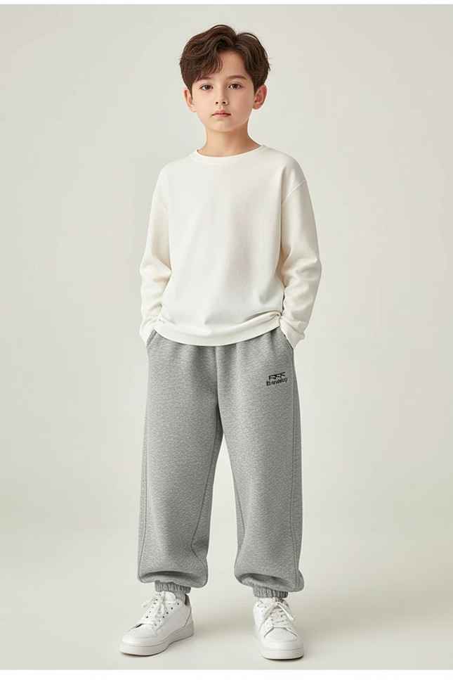 Pantalon Parachute Garçon Gris Resserré Aux Chevilles - Molleton
