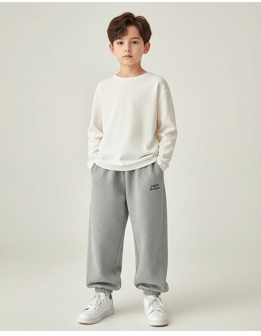 Pantalon Parachute Garçon Gris Resserré Aux Chevilles - Molleton