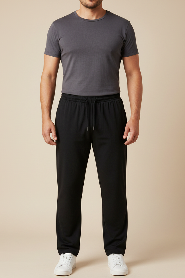 Pantalon Parachute Noir Ample Cordon Sport Homme - Polyester