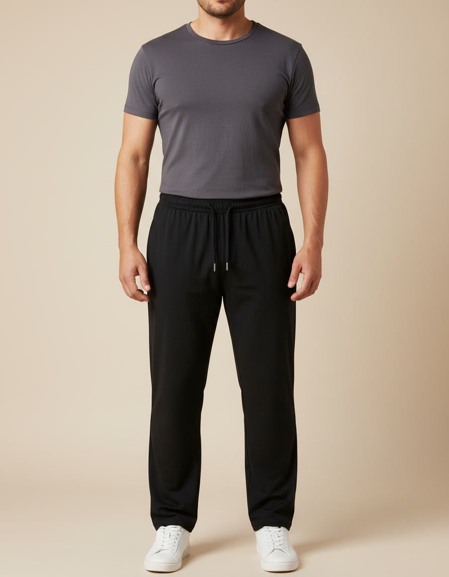 Pantalon Parachute Noir Ample Cordon Sport Homme - Polyester