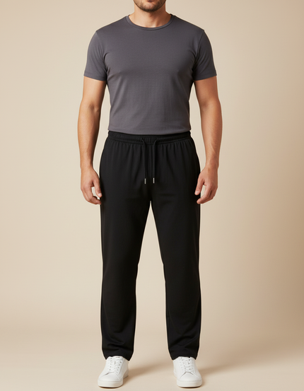 Pantalon Parachute Noir Ample Cordon Sport Homme - Polyester