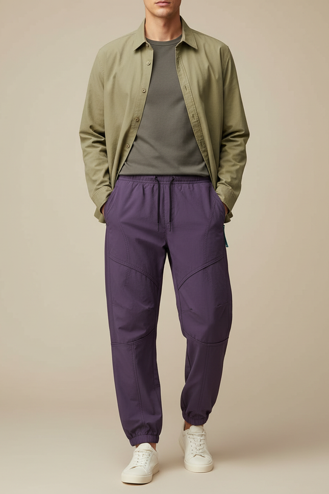 Pantalon Parachute Violet Ample Décontracté Homme - Polyester
