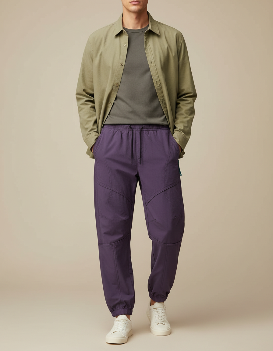 Pantalon Parachute Violet Ample Décontracté Homme - Polyester