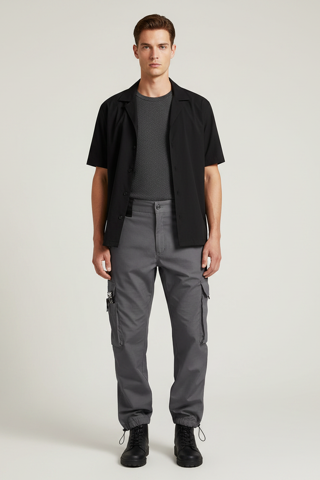 Pantalon Parachute Gris Cargo Homme Tactique Résistant - Polyester
