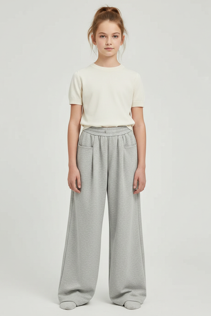 Pantalon Parachute Gris Ample Décontracté Molleton Enfant
