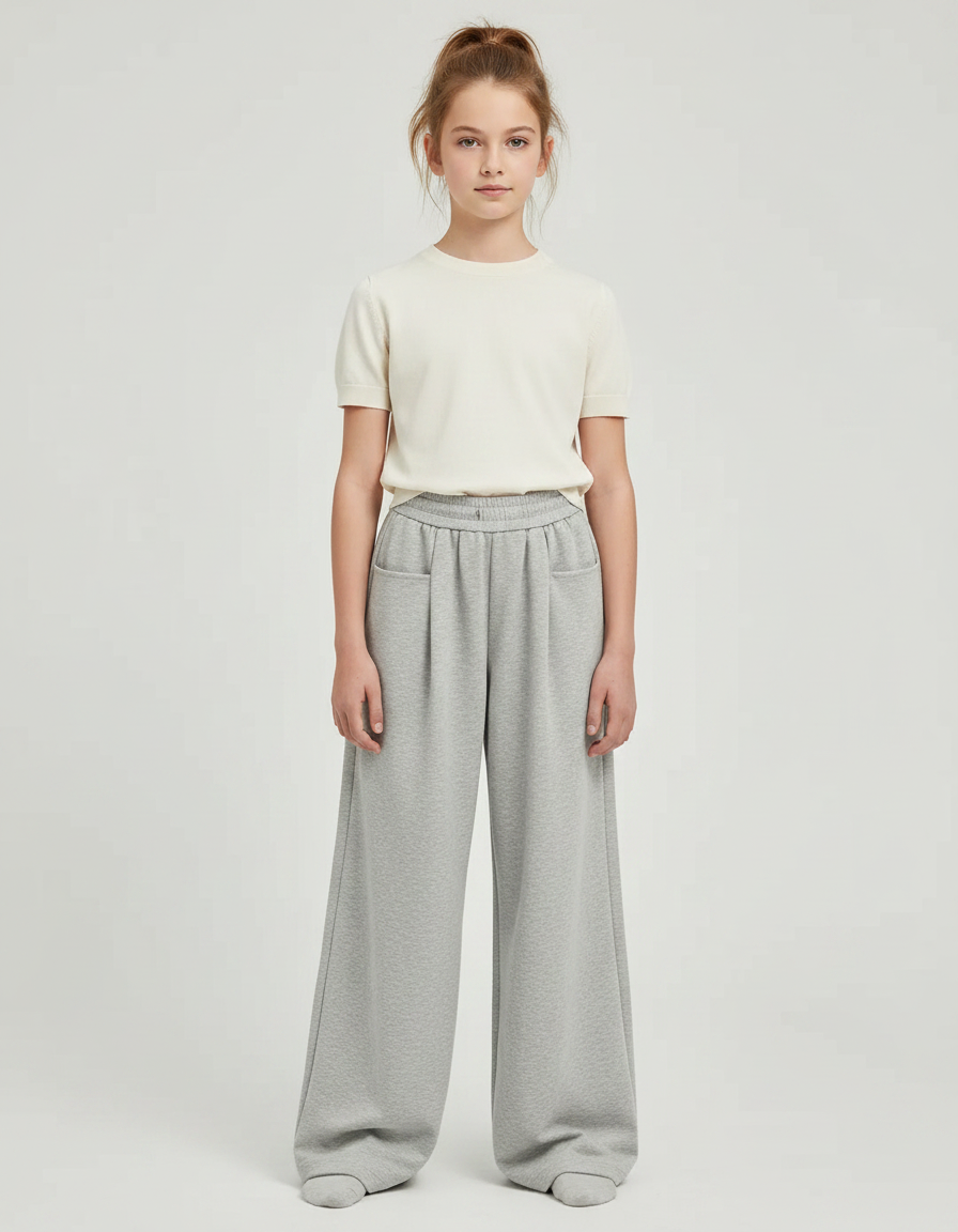 Pantalon Parachute Gris Ample Décontracté Molleton Enfant