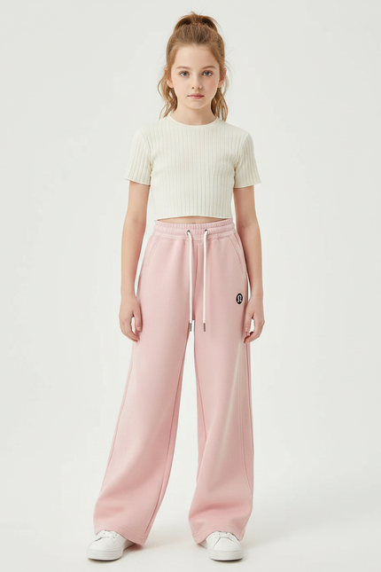 Pantalon Parachute Rose Uni Ample Molletonné Sport Fille
