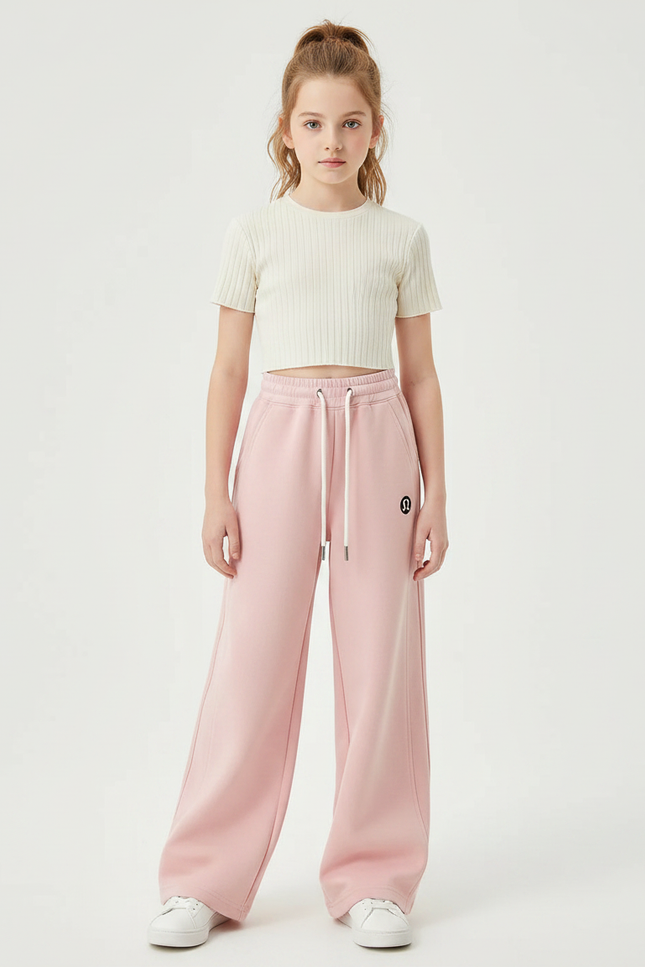 Pantalon Parachute Rose Uni Ample Molletonné Sport Fille