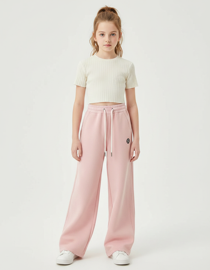 Pantalon Parachute Rose Uni Ample Molletonné Sport Fille