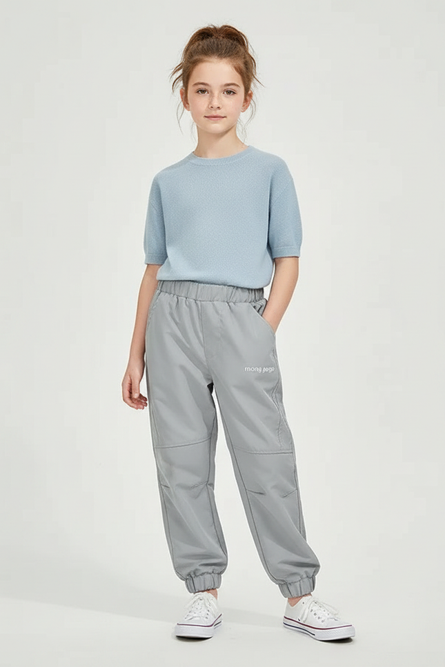 Pantalon Parachute Gris Ample Décontracté Enfant - Polyester