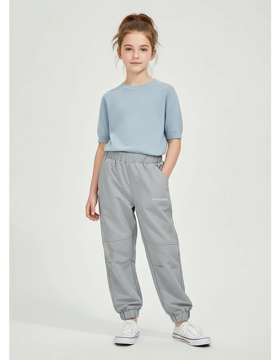 Pantalon Parachute Gris Ample Décontracté Enfant - Polyester