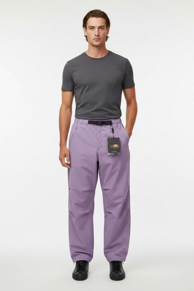 Pantalon Parachute Lilas Ample Coupe Droite Léger - Violet Polyester
