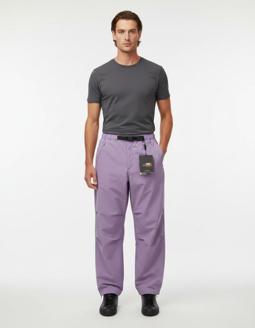 Pantalon Parachute Lilas Ample Coupe Droite Léger - Violet Polyester