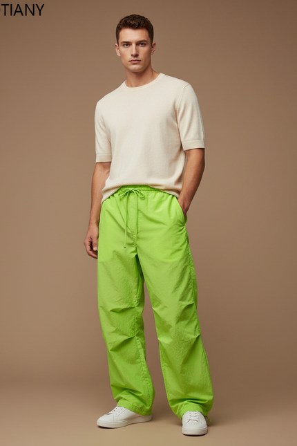 Pantalon Parachute Vert Ample Léger Décontracté Homme - Polyester