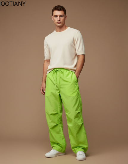 Pantalon Parachute Vert Ample Léger Décontracté Homme - Polyester