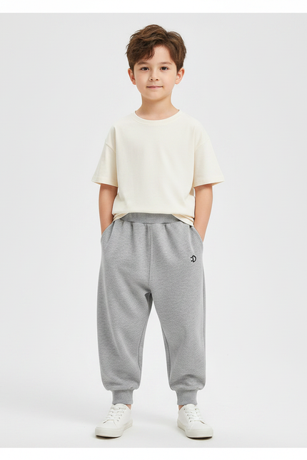 Pantalon Parachute Gris Ample Élastiqué Décontracté Enfant - Molleton