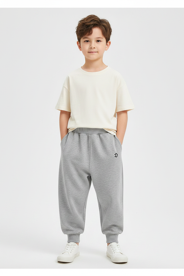 Pantalon Parachute Gris Ample Élastiqué Décontracté Enfant - Molleton