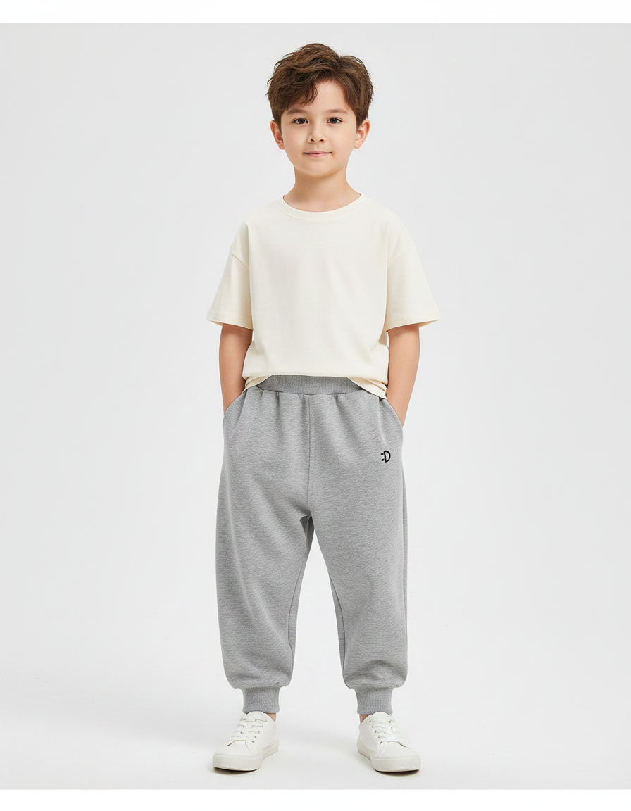 Pantalon Parachute Gris Ample Élastiqué Décontracté Enfant - Molleton