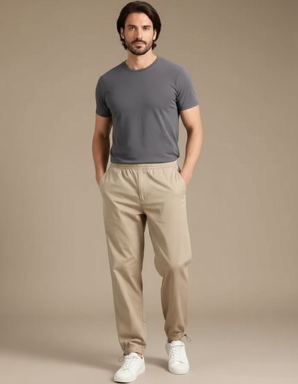 Pantalon Parachute Homme Beige Coton Ample Décontracté