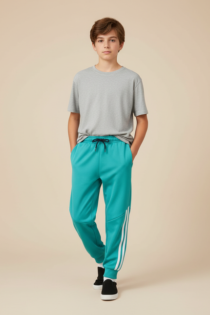 Pantalon Parachute Vert Ample Rayures Blanches Garçon - Molleton