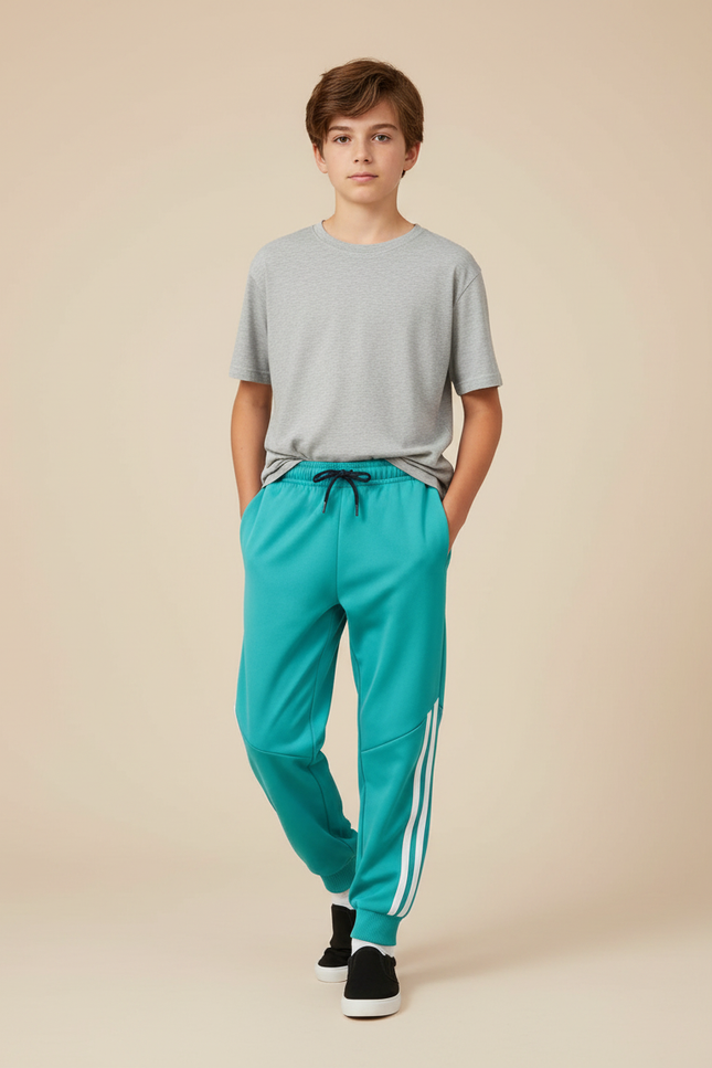 Pantalon Parachute Vert Ample Rayures Blanches Garçon - Molleton