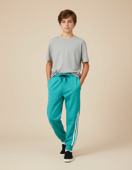 Pantalon Parachute Vert Ample Rayures Blanches Garçon - Molleton