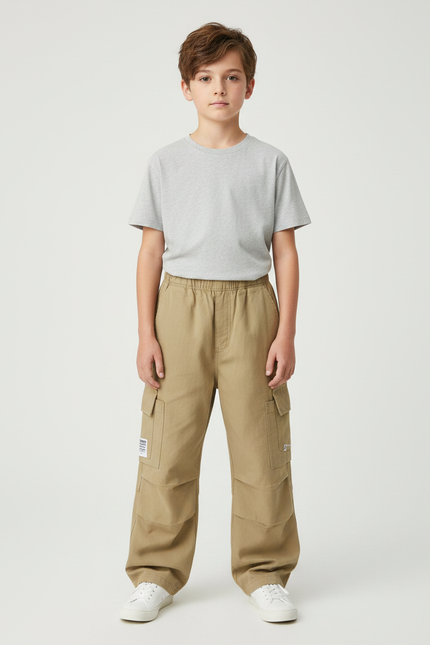 Pantalon Parachute Kaki Ample Coton Enfant Cargo