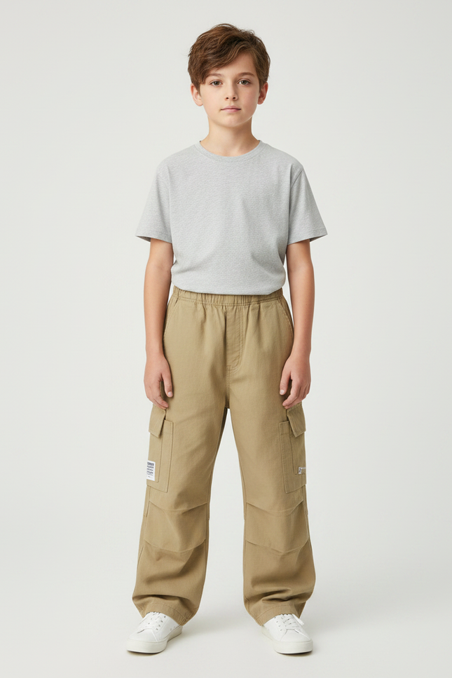 Pantalon Parachute Kaki Ample Coton Enfant Cargo