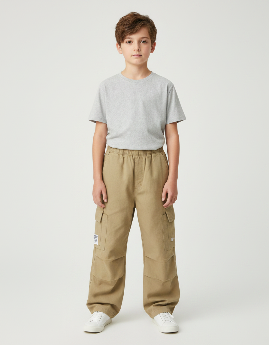 Pantalon Parachute Kaki Ample Coton Enfant Cargo