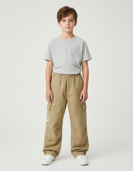 Pantalon Parachute Kaki Ample Coton Enfant Cargo