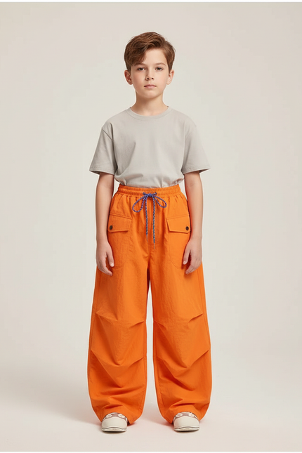 Pantalon Parachute Orange Ample Cargo Enfant Décontracté Tissu Tech - Polyester