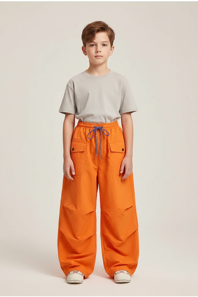 Pantalon Parachute Orange Ample Cargo Enfant Décontracté Tissu Tech - Polyester